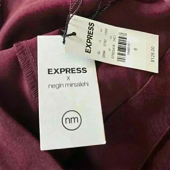 Express x Negin Mirsalehi Burgundy Jumpsuit Size 6 Wide Leg Crew Neck Women's - Picture 7 of 8